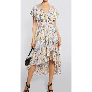 Maje Rivale Asymmetric Wrap High Low  Dress White Tiger & Florals Women's Sz L